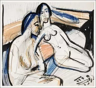 Plakaty - Galeria Plakatu, Plakat, Two Seated Women in Studio, Ernst Ludwig Kirchner, 40x40 cm - miniaturka - grafika 1