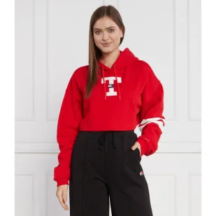 Tommy Jeans Bluza TJW SP CRP LETTERMAN FLAG HOODIE | Cropped Fit - Bluzy damskie - miniaturka - grafika 1