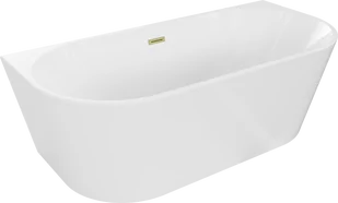 Mexen Oval wanna wolnostojąca przyścienna 180 x 80 cm, biała, przelew złoty szczotkowany - 52671808000-55 - Wanny - miniaturka - grafika 1