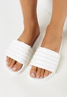 Klapki i japonki damskie - Białe Basenowe Klapki z Pikowanym Paskiem Mezia - miniaturka - grafika 1