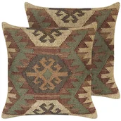 Poduszki dekoracyjne - 2 poduszki dekoracyjne jutowe geometryczny wzór 45 x 45 cm wielokolorowe CUMBUM - miniaturka - grafika 1