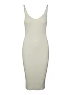 Sukienki - VERO MODA Sukienka damska VMGOLD Rib SL V-NCK BELOWKN, Birch, S, brzoza, S - miniaturka - grafika 1