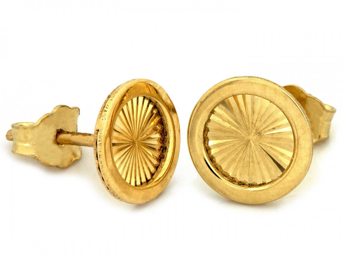 Złote kolczyki 585 na sztyfcie okrągłe frezowane 1.15g