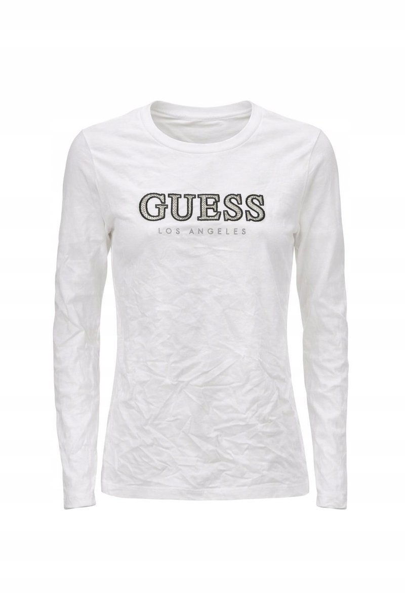 GUESS BIAŁA BLUZKA Z DŁUGIM RĘKAWEM I LOGO Z HAFTEM 158-166 12CA