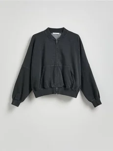 Reserved - Bawełniana bluza z suwakiem - ciemnoszary - Bluzy damskie - miniaturka - grafika 1