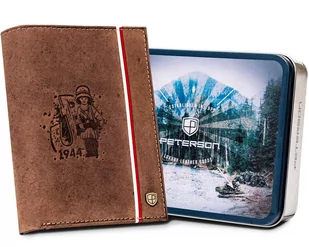 Pojemny portfel męski patriotyczny powstanie flaga Polski skóra naturalna Peterson, brązowy - Portfele - miniaturka - grafika 1