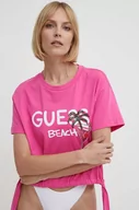 Koszulki sportowe damskie - Guess t-shirt plażowy bawełniany kolor różowy E4GI03 I3Z14 - miniaturka - grafika 1