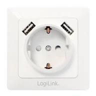 Gniazdka elektryczne - LogiLink PA0162 gniazdko elektryczne 2 x USB + CEE 7/3 Biały - miniaturka - grafika 1