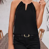 Inne - TEMU Bluzka Z Wycięciem W Jednolitym Kolorze, Elegancka Bluzka Bez Rękawów Na Wiosnę I , Odzież Damska - miniaturka - grafika 1