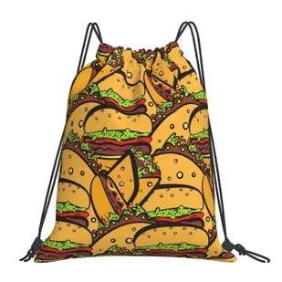 Burger Tacos Hot Dog Plecak ze sznurkiem Wodoodporna torba gimnastyczna do podróżowania na imprezę Przechowywanie sportowe - Torebki damskie - miniaturka - grafika 1