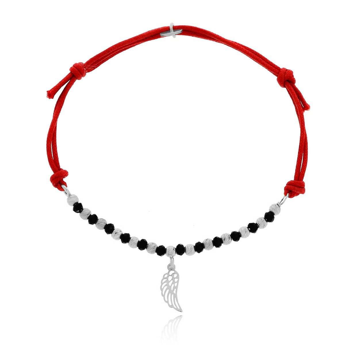 Srebrna bransoletka czerwony sznurek skrzydełko pr. 925