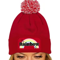 Czapki damskie - CZAPKA POMPON Bawełniana ZIMOWA Czerwona Motywacyjne RAINBOW Wzory - miniaturka - grafika 1