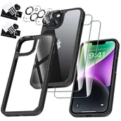 Etui i futerały do telefonów - Etui Case do iPhone 14 Plus + zestaw 4 szkieł 5w1 pancerne 360 Alogy Hybrid 2x Szkło na ekran +2x obiektyw czarno-przezroczyste - miniaturka - grafika 1