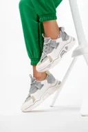 Buty dla dziewczynek - Beżowe sneakersy na platformie damskie buty sportowe sznurowane Casu 13-11-21-BEG - miniaturka - grafika 1
