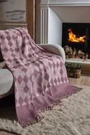 Koce - Koc pudrowy Narzuta bawełniano-akrylowa z frędzlami Paula 150x200 cm - miniaturka - grafika 1