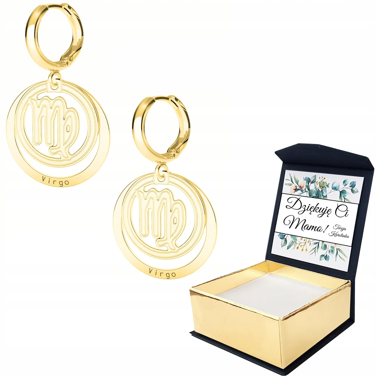 Kolczyki Złote Znak Zodiaku Panna Virgo Horoskop Astrologia SREBRO 925 NADRUK
