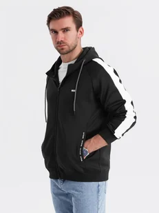 Męska rozpinana bluza z kapturem i lampasami - czarna V1 OM-SSZP-0210 XXL - Bluzy męskie - miniaturka - grafika 1