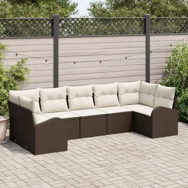 Zestaw Sofa Ogrodowa Modułowa Polirattan Brązowy 3 Elementy