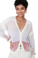Swetry damskie - Trendyol Damski dopasowany standardowy kardigan z dekoltem w serek, Ecru, S - miniaturka - grafika 1
