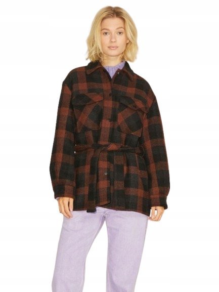 Jjxx Krótki Płaszcz W Kratę Z Paskiem Na Zatrzaski M K2A