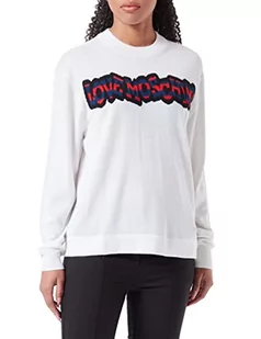 Love Moschino Damski sweter o regularnym kroju z długim rękawem z prążkowanym logo, optical white, 48 - Swetry damskie - miniaturka - grafika 1
