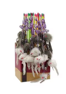 Zabawka dla kota  MC  pręt z myszką, dzwoneczkiem z kocimiętką  17cm+49cm - Zabawki dla kotów - miniaturka - grafika 1