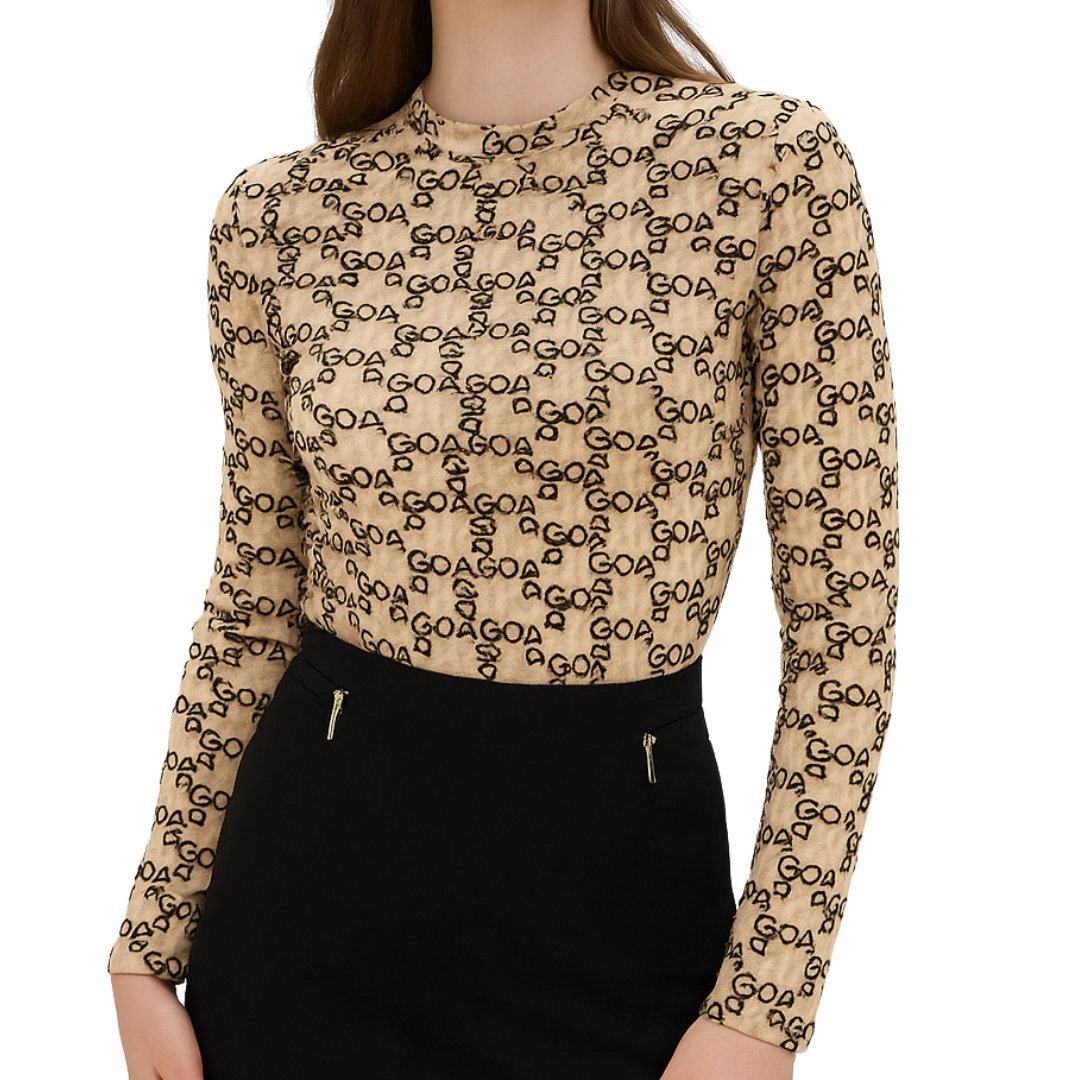 Goa Goa dolcevita girocollo in tulle con logo modello Sandra colore beżowy con logo czarny