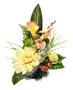 BUKIET WKŁAD DO WAZONU FLAKONU NA POMNIK CMENTARZ STROIK KWIATY - Sztuczne kwiaty - miniaturka - grafika 1