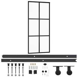 vidaXL Drzwi przesuwne z osprzętem, szkło ESG i aluminium, 90x205 cm - Drzwi wewnętrzne - miniaturka - grafika 1