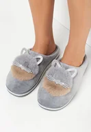 Kapcie damskie - Szare Kapcie Futrzane z Kotkiem Rirovi - miniaturka - grafika 1