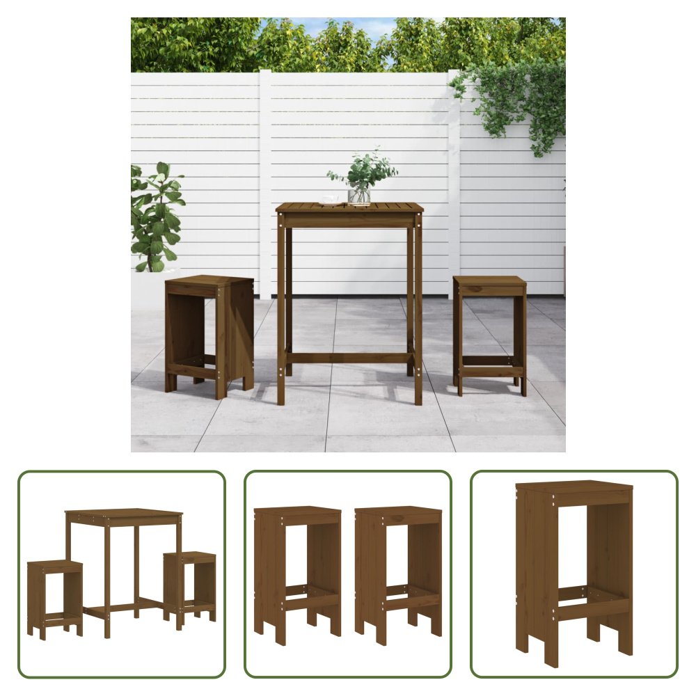 The Living Store 3-częściowy ogrodowy zestaw barowy miodowy brąz lite drewno sosnowe