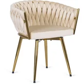 Krzesła - Krzesło Tapicerowane Obrotowe do Jadalni RUBI Kremowe Welurowe do Toaletki Nowoczesne Glamour - miniaturka - grafika 1