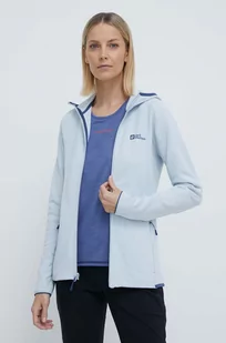 Jack Wolfskin bluza sportowa Baiselberg kolor niebieski z kapturem gładka - Bluzy damskie - miniaturka - grafika 1