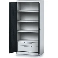 Szafy i regały magazynowe - Szafa warsztatowa MECHANIC, 1950 x 920 x 500 mm, 3 półki, 2 szuflady, antracytowe drzwi - miniaturka - grafika 1