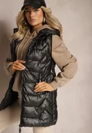 Kamizelki damskie - Czarna Pikowana Kamizelka Długa z Kapturem Odpinanym Raelliana - miniaturka - grafika 1