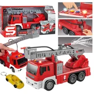 Samochody i pojazdy dla dzieci - STRAŻ POŻARNA WÓZ STRAŻACKI Z WYSIĘGNIKIEM POMPĄ ŚWIATŁA I DŹWIĘK - miniaturka - grafika 1