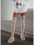 Skarpetki damskie - Zakolanówki bawełniane gładkie - beżowe - miniaturka - grafika 1