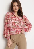 Koszule damskie - Czerwona Koszula we Florystyczny Wzór z Luźnymi Rękawami Nallestia - miniaturka - grafika 1