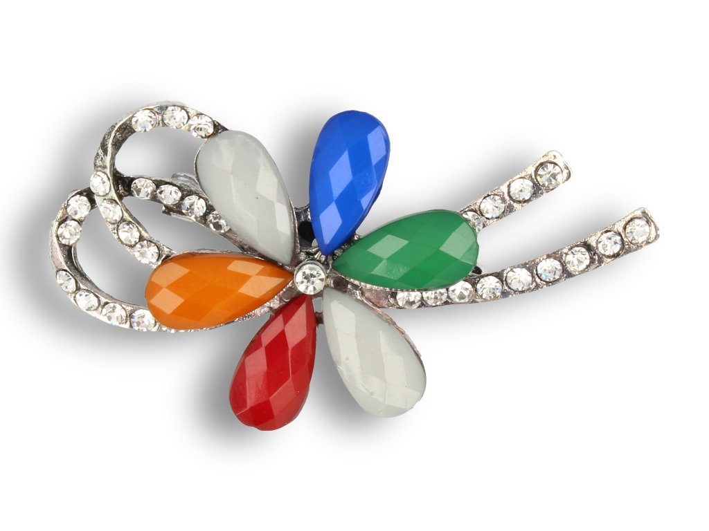 BROSZKA damska kolorowy kwiat z cyrkoniami