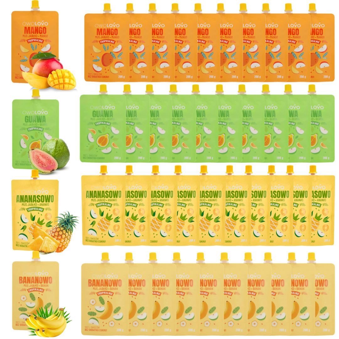 Owolovo Mus tropikalny Mix 4 Smaków 200g x 40 sztuk