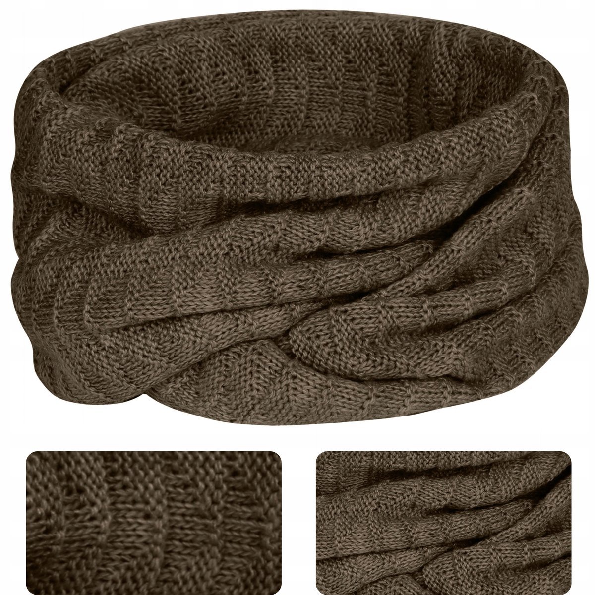 Komin Damski Jesienny Zimowy Ciepły Tuba Brązowy Brąz Polska Marka