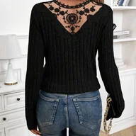 Bluzki damskie - TEMU Damska Modowa Bluza z Wiązaniem na Plecach, Dekoltem w Serek i Długim Rękawem - miniaturka - grafika 1