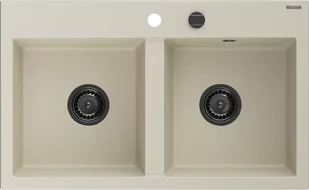 Mexen Hektor zlewozmywak granitowy 2-komorowy 800 x 490 mm, beżowy, syfon czarny - 6521802000-69-B - Zlewozmywaki - miniaturka - grafika 1