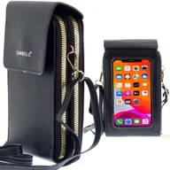 Torebki damskie - Torebka Damska Na Ramię Z Okienkiem Na Telefon Organizer Kopertówka Czarna - miniaturka - grafika 1