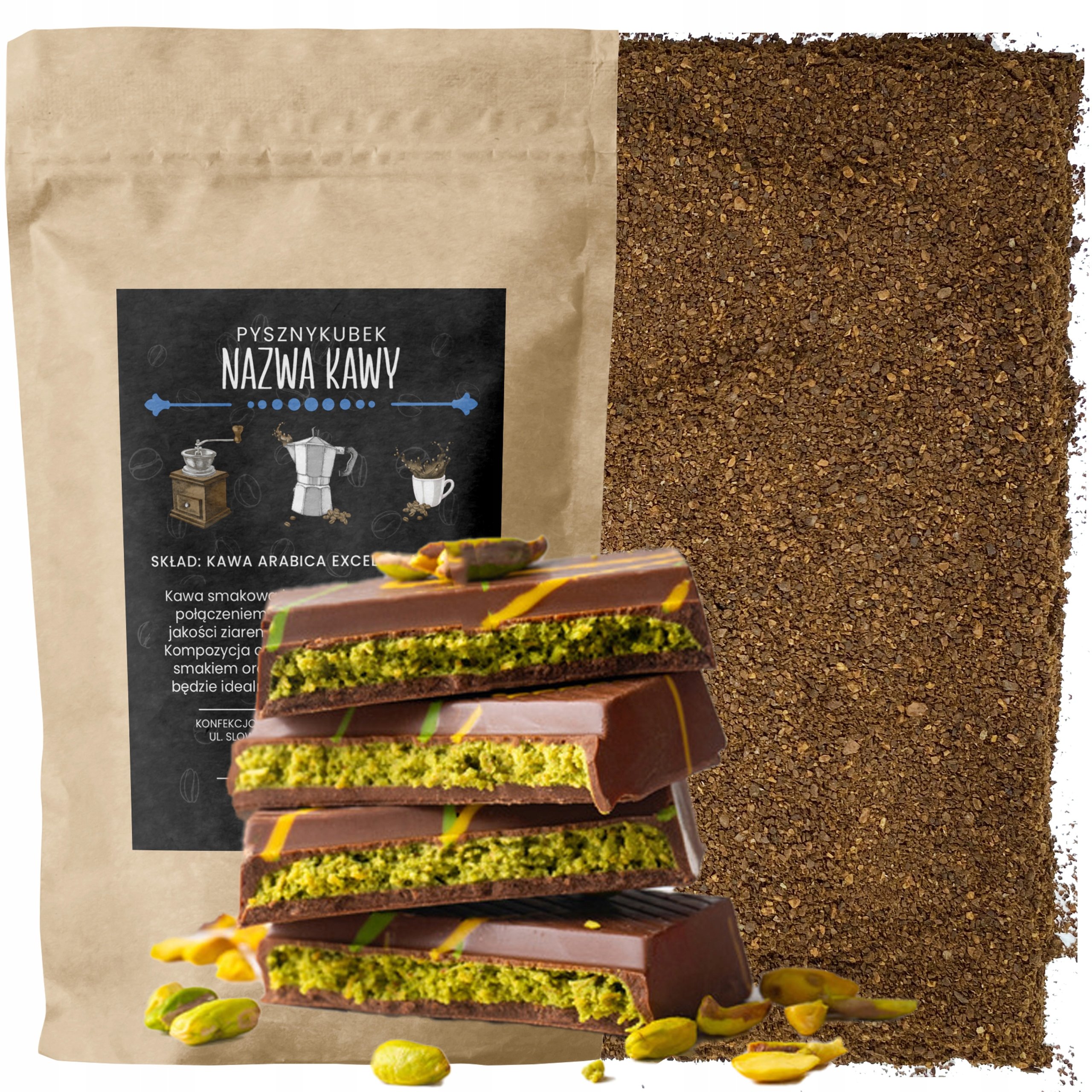 Kawa Mielona smakowa Czekolada Dubajska 1000g 1kg pistacje ciasto kataifi