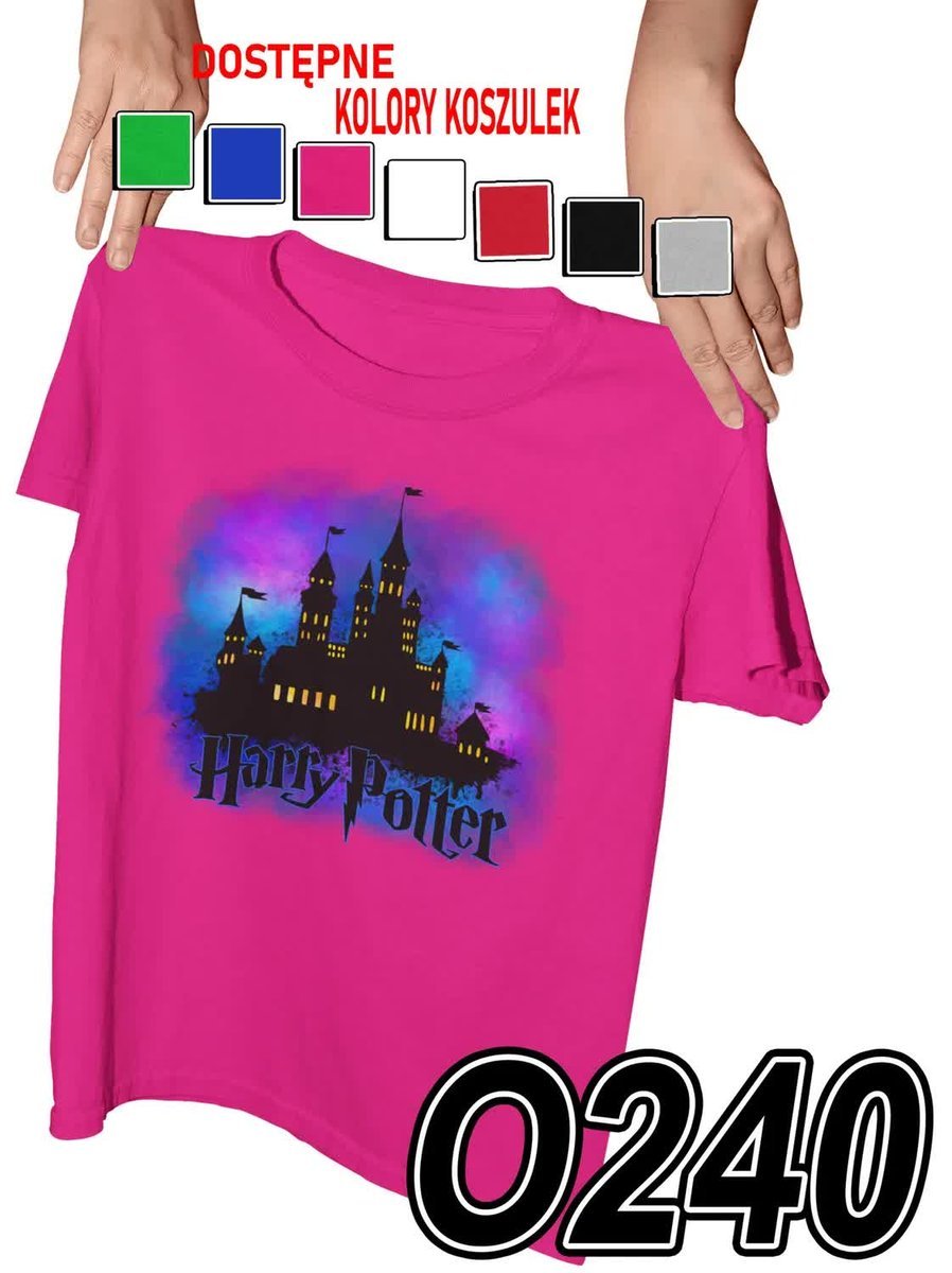 Koszulka Dziecięca Z Nadrukiem Czarodziej Różdżka Hogwart Zamek - L 146-152