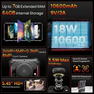 FOSSiBOT F101 4GB/64GB czarno-czerwony - Telefony komórkowe - miniaturka - grafika 5