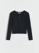 Bluzki dla dziewczynek - Reserved - Koszulka z guzikami przy dekolcie - czarny - miniaturka - grafika 1