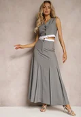 Spódnice - Szara Spódnica Długa Rozkloszowana High Waist Leoraia - miniaturka - grafika 1