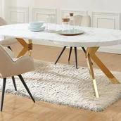 Stoły - Stół do jadalni rozkładany dla 4 do 8 osób z MDF i stali - Efekt białego marmuru i Złoty - KOMONI - miniaturka - grafika 1